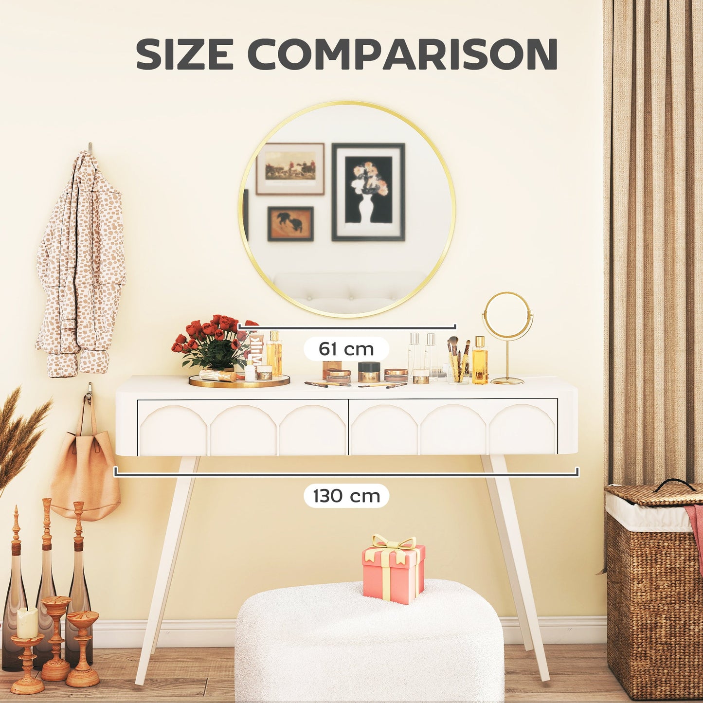 HOMCOM 61cm Decorative Wall Mirror for Bedroom Living Room, Modern Round Bathroom Mirror for Home Decor, Gold Tone